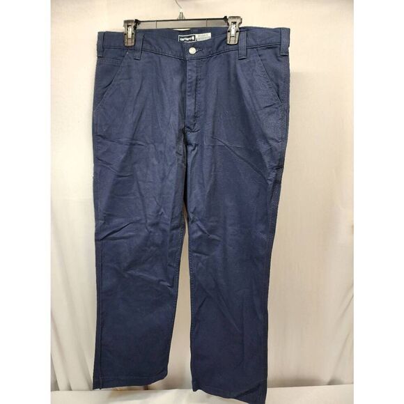 Carhartt Men's 38x28 Rugged Flex Rigby Dungaree Work Pant Navy Relaxed Fit Canva - Picture 2 of 10